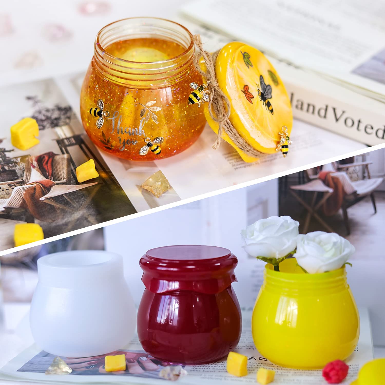 HASTHIP Silicone Molds for Jar and Lid, Epoxy Resin Molds for DIY Storage Bottle, Candle Holder, Candy Container, Epoxy Resin Casting Craft, Flower Pot HASTHIP Silicone Molds for Jar and Lid, Epoxy Resin Molds for DIY Storage Bottle, Candle Holder, Candy Container, Epoxy Resin Casting Craft, Flower Pot